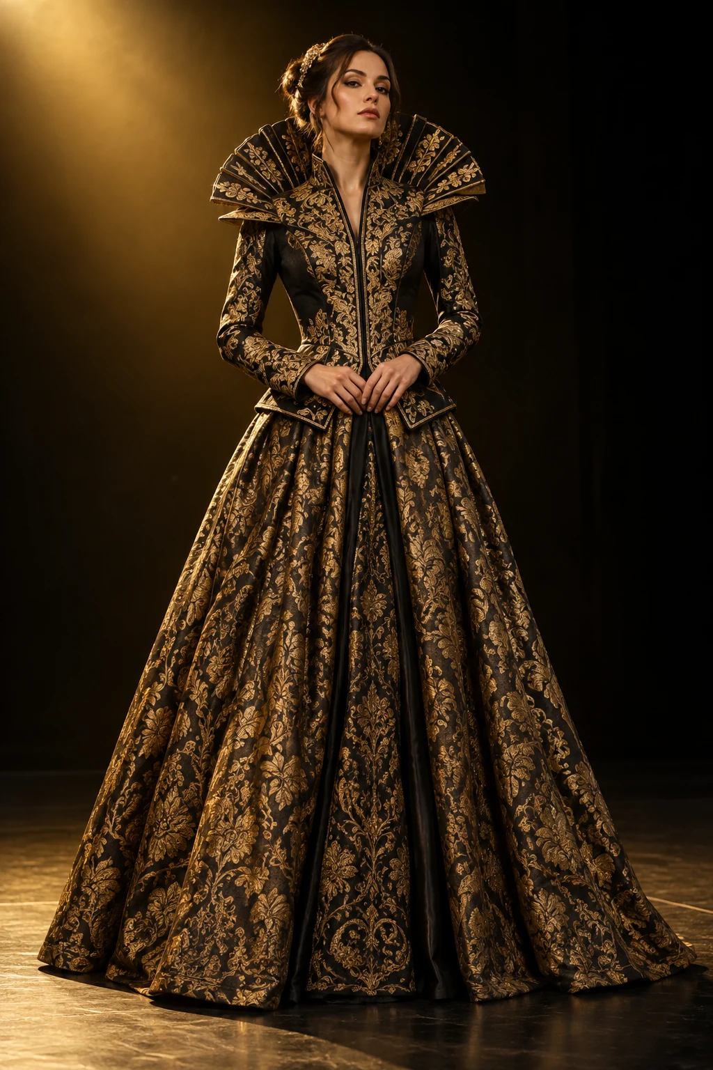 Illustrative black and gold theatrical costume